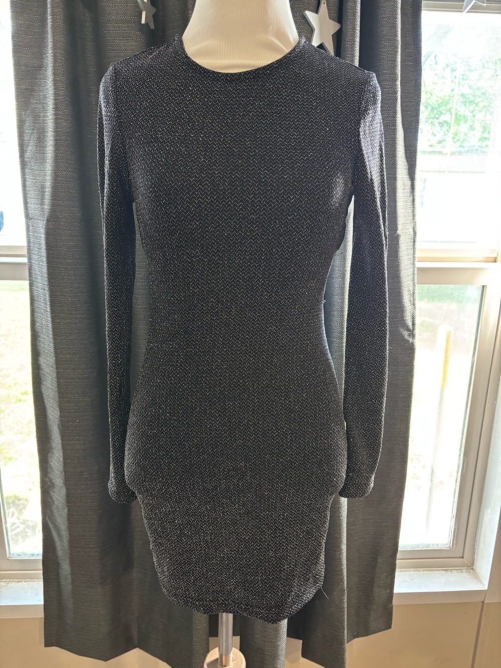 SHEIN Black Metallic Long Sleeve Bodycon Dress